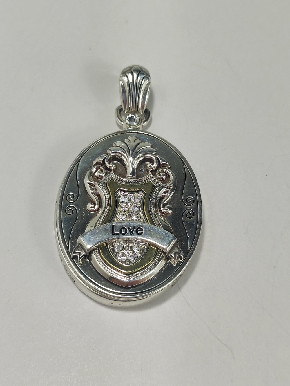Brighton Love Locket Pendant Vintage Devotion Swarovski Crystal Silver Gold Tone - Picture 3 of 11